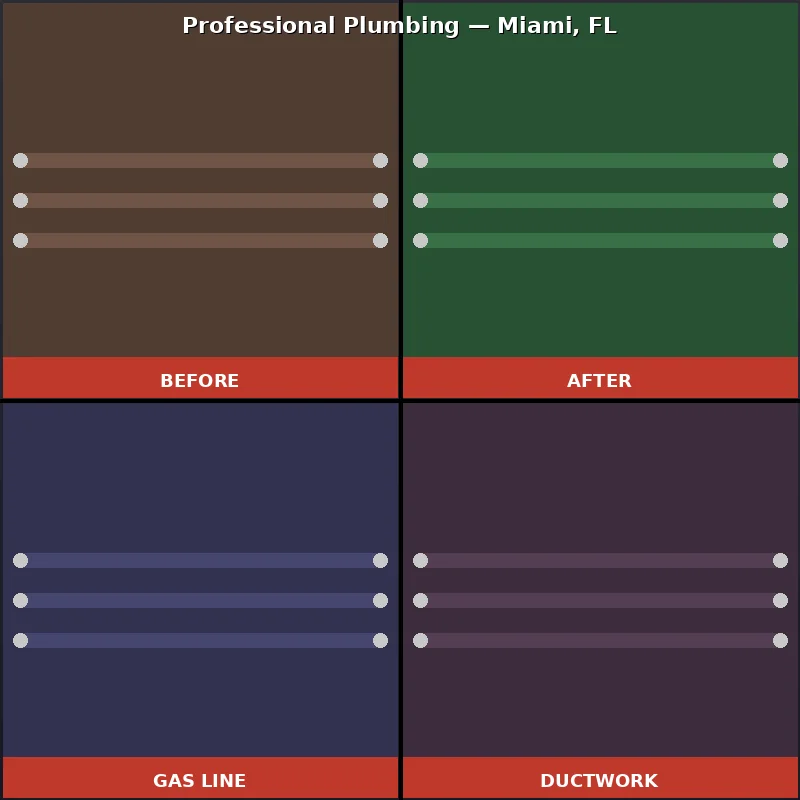 Before and after roof vent stack replacement and water heater gas line installation in Miami